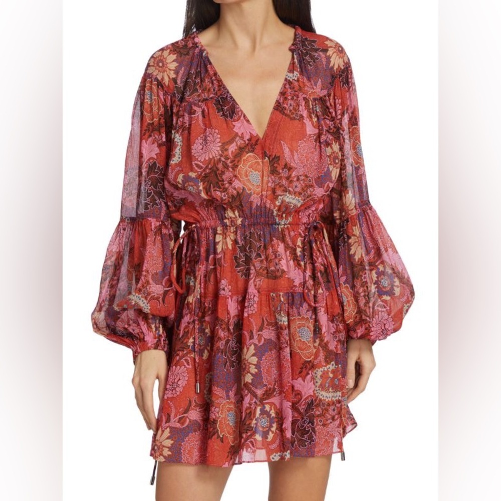 A.L.C. NWT Elise Long Sleeve Silk Mini Dress in Pink Russet